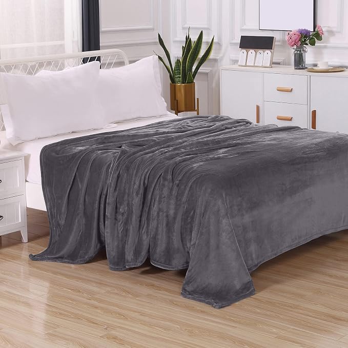 Elegant Comfort Luxury Velvety Feel Blanket, All-Season Lightweight Blanket, Ultra Plush, Soft, Cozy-Fuzzy Flannel Fleece for Couch, Sofa, Bed, Travel, Solid Design, Twin/Twin XL, Grey