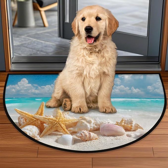 Beach Starfish Half Round Door Mat Welcome Entrance Mat Bath Bathroom Rug | Beach Starfish Welcome Entrance Mat Anti-Slip Half Moon Bath Mat Semi Circle Rug Indoor Outdoor Kitchen Rug