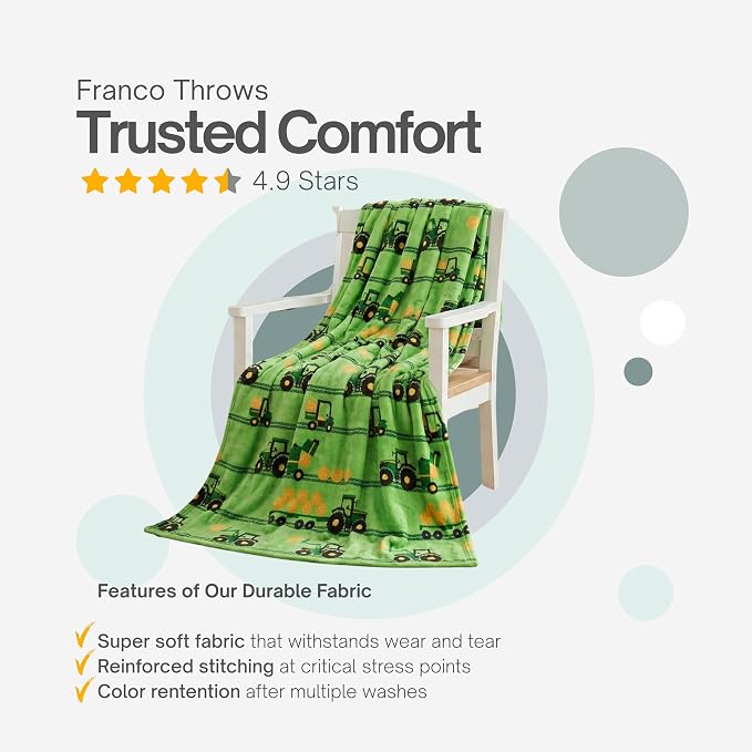 John Deere Trailer Tractor Kids Bedding Super Soft Plush Throw Blanket, 46 in x 60 in, (Officially Licensed Product) by Franco