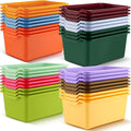 Dandat 36 Pcs Plastic Book Bins for Classroom Library Colorful Scoop Front Cubby Bins Stackable Toy Storage Containers with Handles for School Home Office Nursery Daycare (Vintage Color)