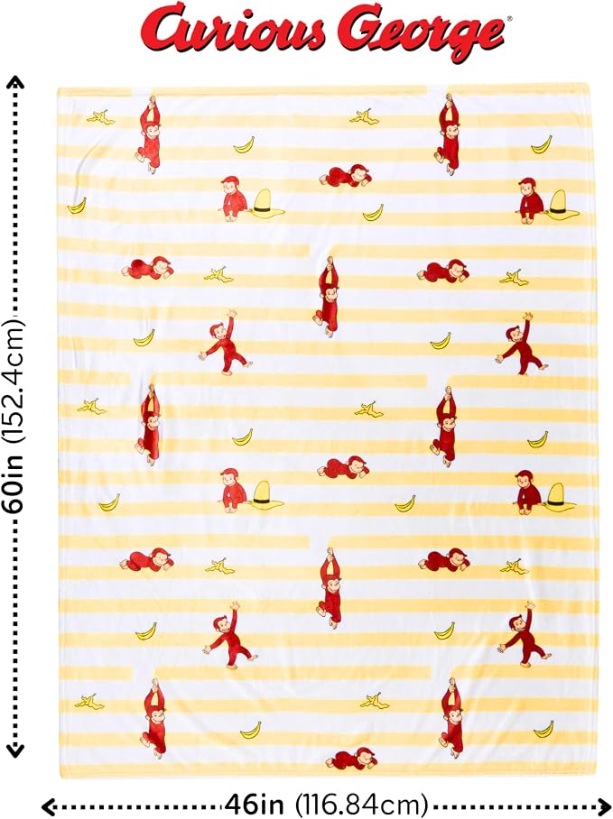 Curious George Monkey Kids Throw Blanket, 46 in x 60 in, Soft Cozy Decorative Blanket for Couch, Bed, or Travel (Officially Licensed Product) by Franco