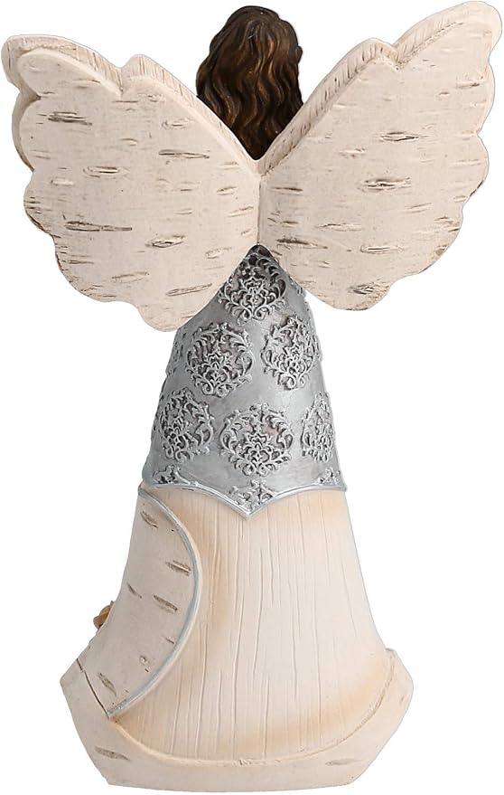 Pavilion - 50th Birthday - 6" Angel Holding 50th Heart,Beige/Silver