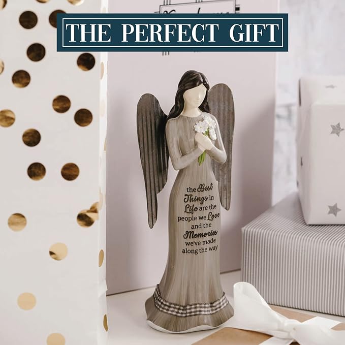 Pavilion Gift Company - 9" Angel Figurine - The Best Things in Life are The People We Love and The Memories We've Made Along The Way - Simplistic Rustic Modern Farmhouse Statue