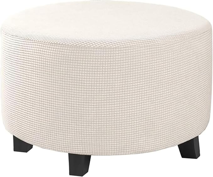 H.VERSAILTEX Ottoman Cover Stretch Ottoman Slipcover Round Ottoman Storage Cover Folding Stool Covers Furniture Protector Cover for Footrest Ottoman Fit Dia 30" - 41", Ivory