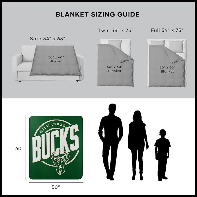 Northwest NBA Milwaukee Bucks Unisex-Adult Fleece Throw Blanket, 50" x 60", Campaign