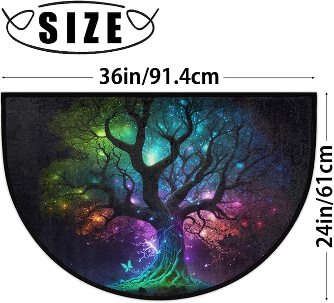 Tree of Life Half Round Door Mat Non Slip Half Circle Rugs | Galaxy Washable Half Moon Rug Semi Circle Rugs Indoor Entrance Floor Carpet for Kithen Bedroom Fireplace Decor