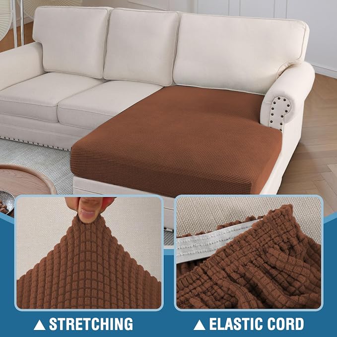 H.VERSAILTEX Sectional Couch Covers 1 Piece Chaise Slipcover L Shape Separate Cushion Couch Cover for Both Left/Right Sectional Couch (Seat Only: 1 Chaises, Caramel)