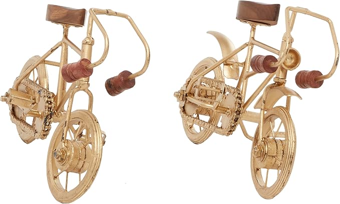 Deco 79 Metal Bike Decorative Sculpture Home Decor Statues with Wood Accents, Set of 2 Accent Figurines 10" x 5" x 7", Gold