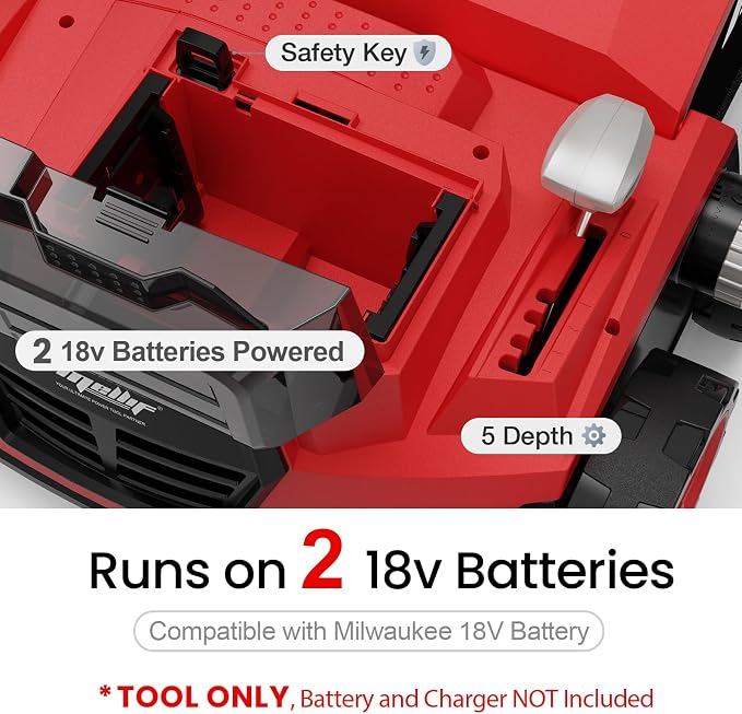 Cordless Dethatcher and Scarifier Compatible with Milwaukee 18V Battery | Tool Only, 15" Electric Brushless Lawn Dethatcher, Dual Battery Powered, Air Boost Technology, 12-Gal Collection Bag,5 Depths