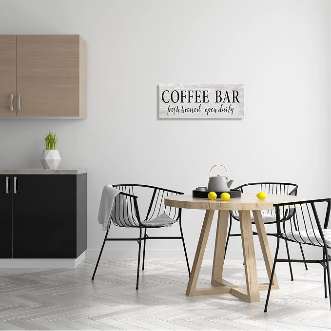 Coffee Bar Open Sign Rustic Grain, 10 x 24 Inch Canvas Wall Art | Stupell Industries · By Lettered and Lined · Ready to hang · Great for kitchen or coffee nook · Made in USA