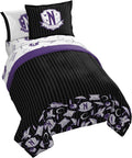 Wednesday Addams Twin Comforter Set 5 Piece Gothic Bedding for Girls, Black | Bed in a Bag, Comforter Sheets Sham Pillowcase, Official Product, Soft Microfiber, Machine Washable, Girls Gift