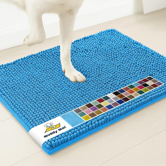 Muddy Mat® | Super Water Absorbent Door Mat Indoor, Microfiber Quick Dry Chenille Entryway Rug, Slip Resistant Front Door Mat, Indoor Mats for Entryway, Machine Washable Pet Rug, Sky Blue 32" x 70"