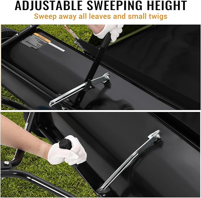 Tow Behind Lawn Sweeper, 44" Pull Behind Collector – Large Capacity Leaf & Grass Collector with Adjustable Height, Dumping Rope Design for Debris and Lawn Clippings