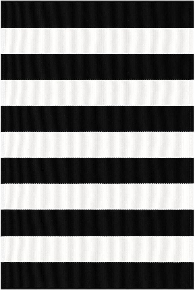 KOZYFLY Black and White Area Rug 27.5x43 Inches Striped Front Door Rug Cotton Washable Indoor Outdoor Rug Doormats Outdoor Small Striped Rugs for Kitchen Entryway Patio Front Porch Decor