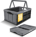 CleverMade Collapsible Shopping Basket, 32L, Recycled Plastic, Stone | Rigid walls support up to 35 lb, while top and side handles balance heavier grocery, laundry, or gear loads.