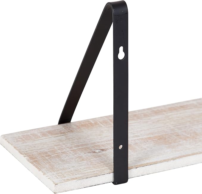 Kate and Laurel Soloman Wooden Floating Wall Shelves; Set of 2; White and Black; Decorative and Functional Floating Shelf for Storage and Display on Wall
