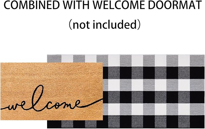 Black and White Outdoor Rug 24''X 51'' Front Porch Rug Cotton Woven Washable Checkered Layering Door Mat for Door Mats Outdoor Porch Entryway Bedroom Living Room