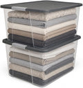 HOMZ Clear Plastic Storage Bin with Secure Latching Gray Lid, 64 Qt, 2 Pack | Heavy-Duty Stackable Containers, Large Organizer Box for Homes, Offices, and Garages