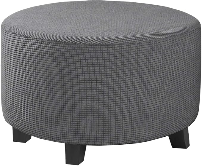 H.VERSAILTEX Ottoman Cover Stretch Ottoman Slipcover Round Ottoman Storage Cover Folding Stool Covers Furniture Protector Cover for Footrest Ottoman Fit Dia 30" - 41", Gray