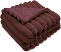 DEZ FURNISHINGS Luxury Reversible Textured Stripe Faux Fur & Velvet Throw Blanket, Throw XL (50" x 70"), Burgundy Red