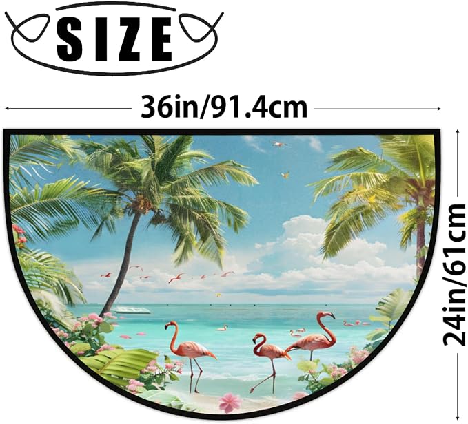 Half Round Doormat Summer Flamingo Beach Flowers Non Slip Half Circle Area Rugs Indoor Washable Half Moon Rug Semi Circle Bathroom Runner Mat Entrance Floor Carpet for Kithen Bedroom Fireplace Decor