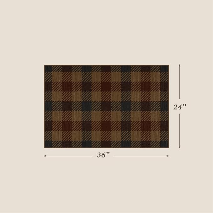 2x3 Entryway Door Mat Indoor – Washable Non Slip Small Rug for Front Door, Kitchen Sink, Mudroom, Garage Entry, Low Profile Easy Clean Farmhouse Plaid Floor Mat