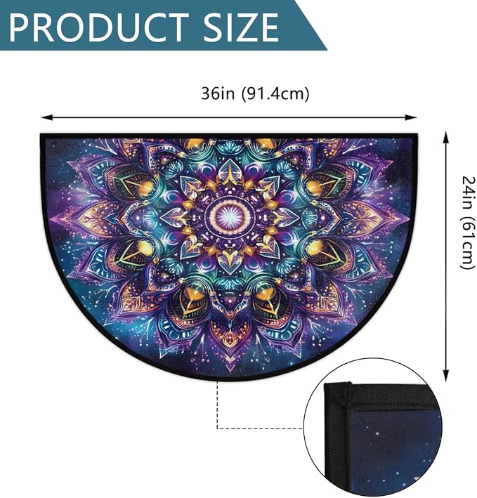 Floral Half Round Doormat Semi Circle Rug Half Moon Rug Entryway Mat | Mandala Galaxy Washable Non Slip Outdoor Floor Rug Kitchen Mat for Indoor Outdoor Bathroom Fireplace Bath Decor