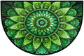 Mandala Half Round Rug Half Moon Door Mat Half Circle Rugs | Green Ethnic Washable Non-Slip Semi Circle Rug Welcome Half Round Door Mat Indoor Entrance Bedroom Living Room Decor B476