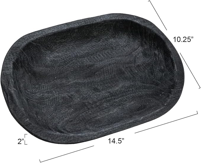 Bloomingville Hand-Carved Paulownia Wood Bowl, Black