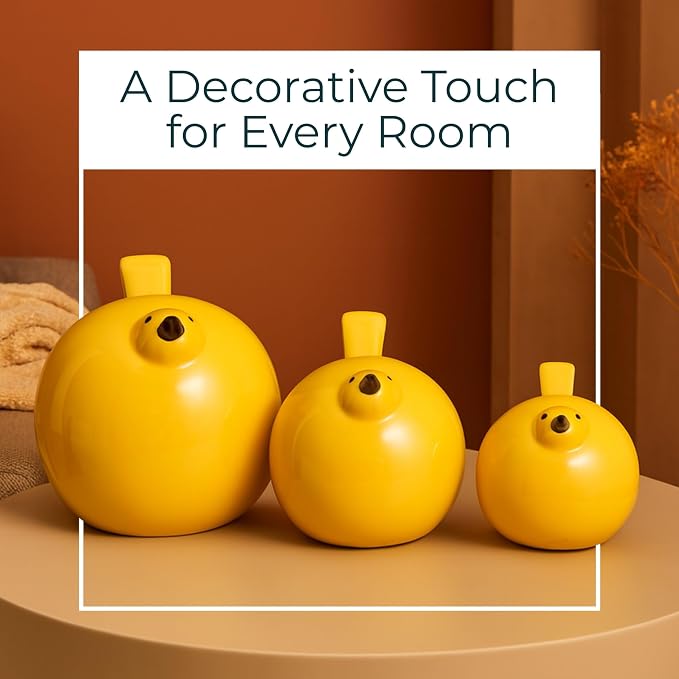 Set of 3 Bird Decorative Figurine – Ceramic Stoneware Decor Sculpture Accent – Figurines & Sculptures Home Decor for Office, Bedroom & Living Room – 8", 6" & 4", Yellow