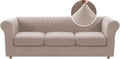 H.VERSAILTEX 4 Piece Stretch Chesterfield Sofa Slipcovers Mid Century Deep Seat Sofa Covers Washable (Base Cover Plus 3 Seat Cushion Covers) Thicker Jacquard Fabric (Large Sofa, Sand)