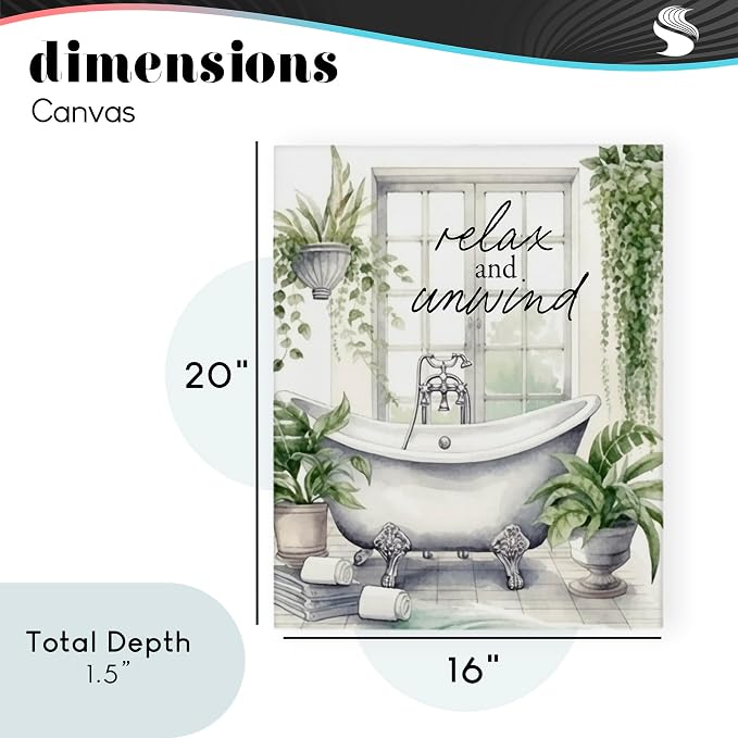 Relax Unwind Bath Foliage Bath, 16 x 20 Inch Canvas Wall Art | Stupell Industries · By Lettered and Lined · Ready to hang · Calm bathroom and bedroom accent · Made in USA