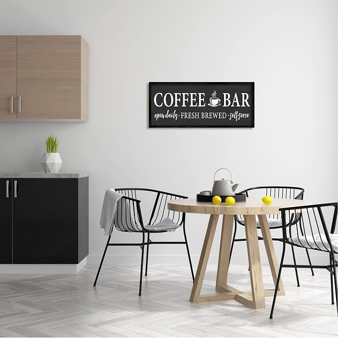 Stupell Industries 'Coffee Bar Open Sign Casual Black Design', Framed Giclee Art, Black, 30 x 13 Inches, Easy to Hang and Sturdy, Made in USA, by Lettered and Lined | Stupell Industries | Black, 30 x 13 Inches, Easy to Hang and Sturdy, Made in USA, by ...