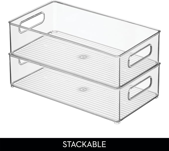 iDesign Stackable Fridge Bin, Clear, Set of 2 | Storage Bin for Freezer or Pantry, Made in USA