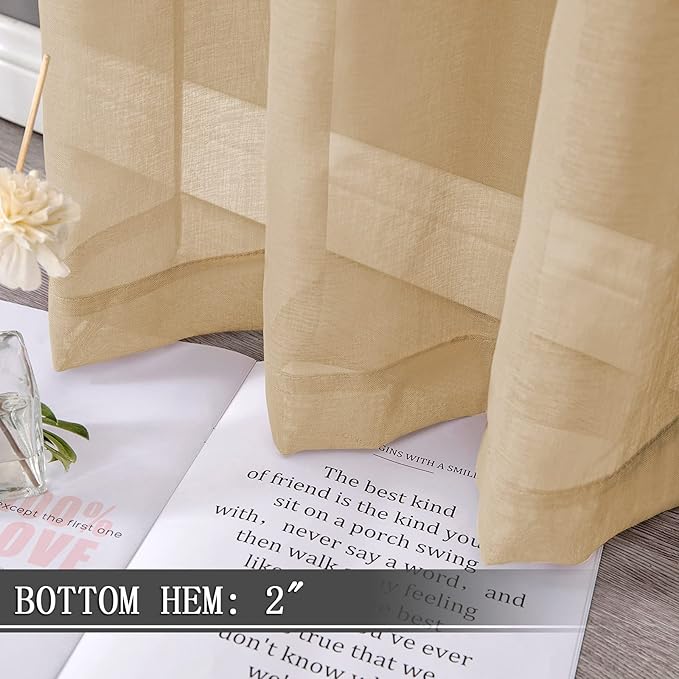 Tollpiz Short Sheer Curtain Linen Textured Bedroom Curtains Sheer Light - Image 4