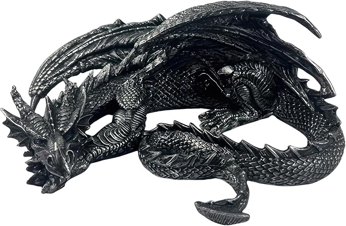 ICE ARMOR 10.5" W Black Dragon Flying Figurine Statue Sculpture Ornament Decor for Housewarming, Holidays, Christmas for Men/Women