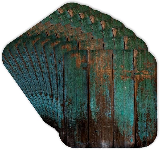 3D Rose CST_239940_2 Teal Distressed Country Wood Effect Soft Coasters