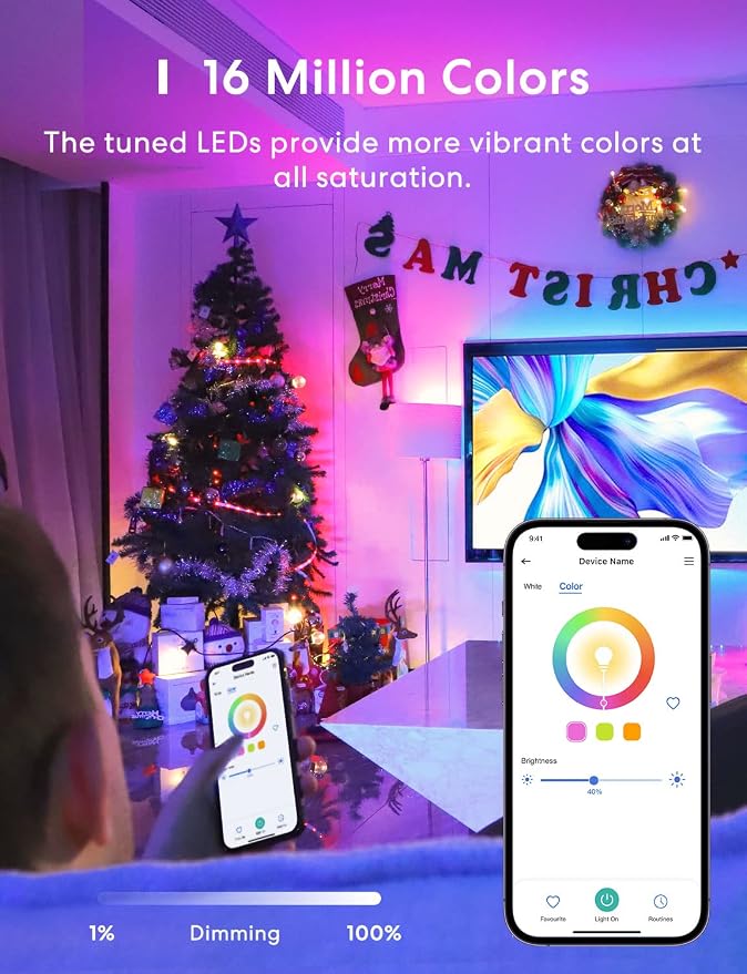meross Smart LED Light Bulb, Smart WiFi LED Bulbs Compatible with Apple HomeKit, Siri, Alexa, Google Home & SmartThings, Dimmable E26 Multicolor 2700K-6500K RGBWW, 810 Lumens 60W Equivalent, 2 Pack | 2 Pack Smart WiFi LED Bulbs, 810 Lumens 60W Equivale...