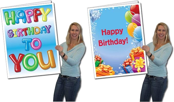 VictoryStore Jumbo Birthday Party Greeting Card Bundle, 2 Jumbo Birthday Cards, 2x3 Feet Each Balloon Letters Birthday Card Presents and Balloons Birthday Card, Big Envelopes Included
