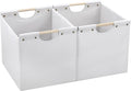 HOONEX Large Collapsible Storage Bins, Linen Fabric, Pack of 2, Storage Baskets with Wooden Carry Handles and Sturdy Heavy Cardboard, for Home, Office, Car, Nursery, White