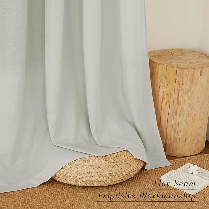 NICETOWN Thick Linen Short Grey Curtains Privacy Assured for Bedroom, Grommet Rustic & Retro Light Filtering Window Treatment Linen Blend Drapes for Boys Room/Cafe, Gray, W55 x L54, 2 Panels