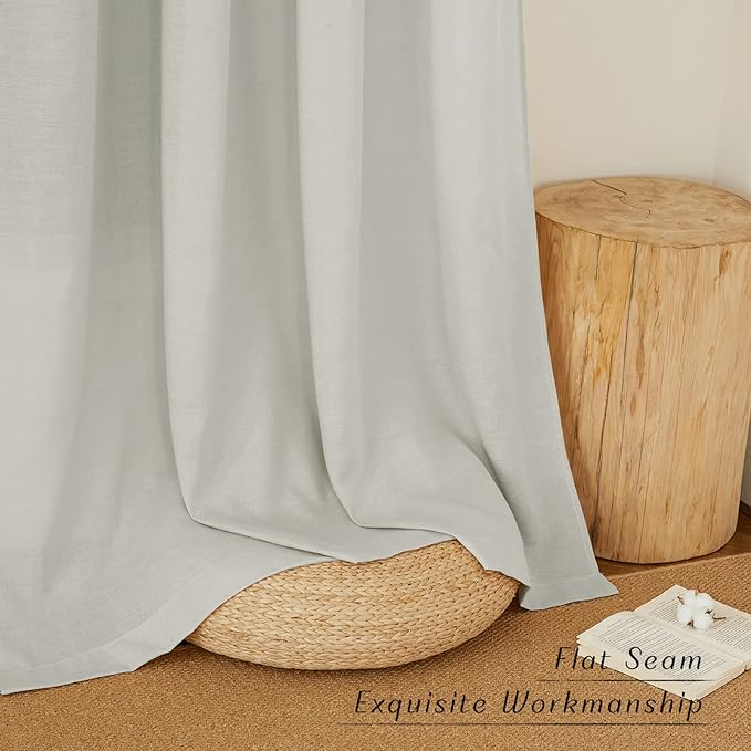 NICETOWN Flax Gray Linen Curtains for Room Divider, Grommet Top Thick Flax Semi Sheer Vertical Drapes Privacy Assured with Light Filtering for Sliding Glass Door, W68 x L96, 2 Pieces