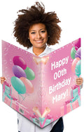 VictoryStore Jumbo 3 Foot Happy Birthday Card, Presents And Balloons, 24x36-Inch Card, Ships In Jumbo Envelope, (Pink, Custom Text)