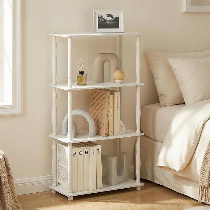 Furinno Turn-N-Tube Storage Shelves, 4-Tier Open Frame Book Shelf, Standing Corner Shelf, Toolless Open Shelves, Classic Tubes, for Organization and Storage, Living Room, Home Office, White