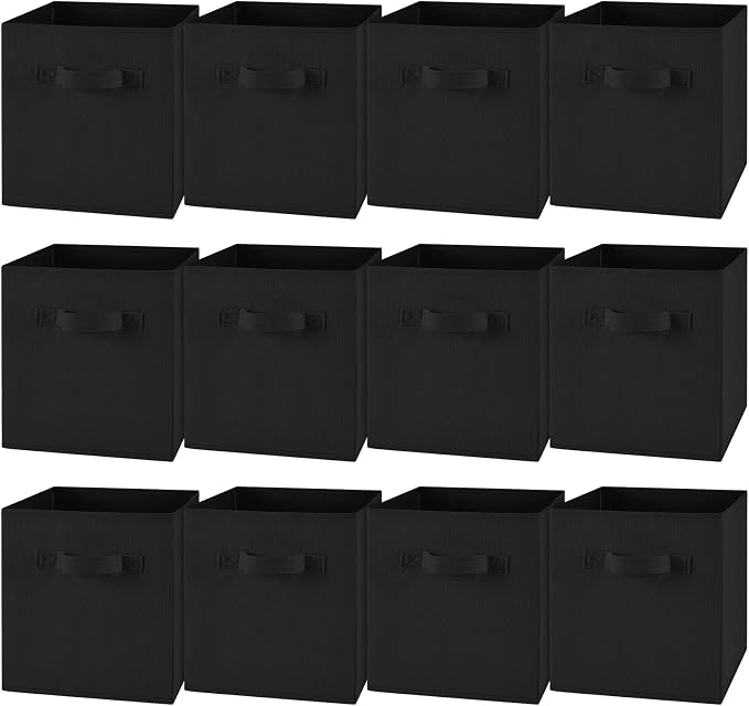 Yinder 12 Pcs Cube Storage Bin Black 10.5''x10.5''x11'' Storage Bins for Playroom Decor Colorful Bins for Kids Foldable Baskets for Nursery Organizer Boxes Fabric Boxes