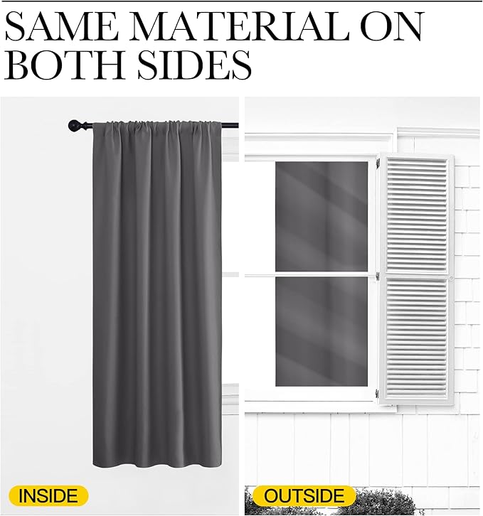 NICETOWN Grey Window Curtains for Bedroom - Home Decoration Thermal Insulated Rod Pocket Blackout Blinds & Drapes for Small Windows (Gray, 2 Panels, W29 x L40 -Inch)