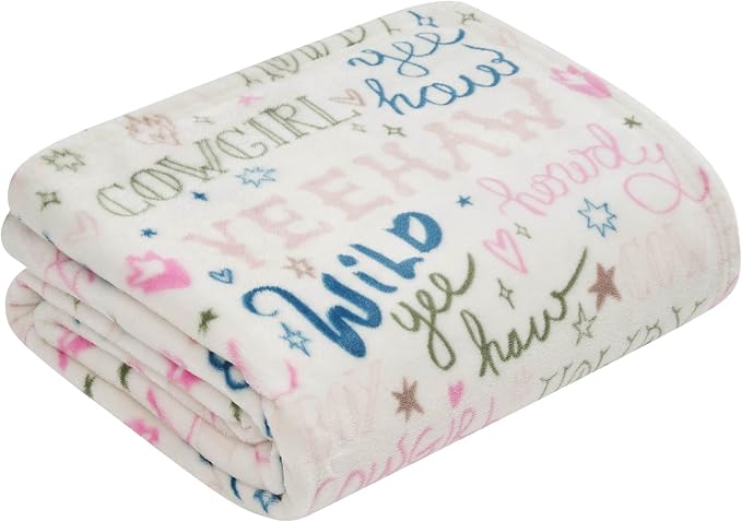 Jessica Simpson Plush 50"X60" Throw Blanket - Howdy Cowgal Beige