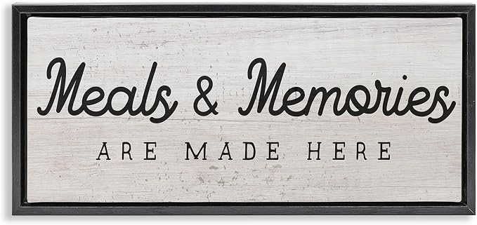 Meals and Memories Kitchen Sign, 13 x 30 Inch Canvas in Floater Frame | Stupell Industries · By Lil' Rue · Ready to hang · Rustic charm for kitchen or dining room · Made in USA