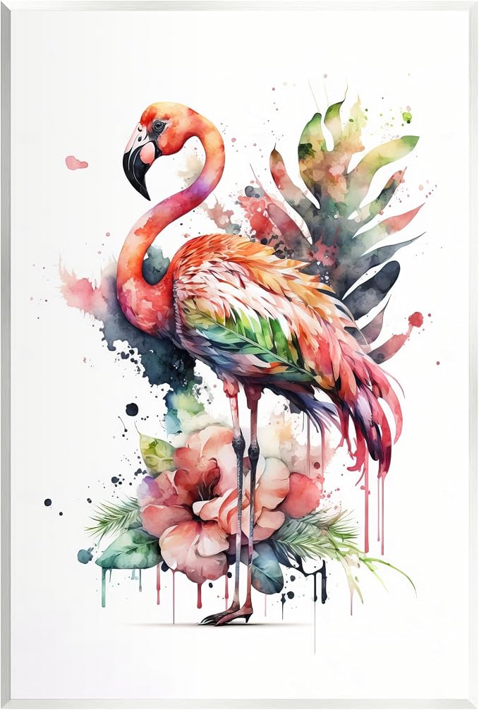 Modern Splash Flamingo Floral, 13 x 19 Inch Mounted Print on Wall Plaque | Stupell Industries · By LSR Design Studio · Ready to hang · Tropical floral charm for any room · Made in USA