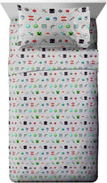 Jay Franco Kids Sheet Set with Fitted, Flat Sheets & Pillow Cover - Ultra-Soft Bedding with Pillowcase for Room Decor, Gray - Minecraft, 4 Piece Full